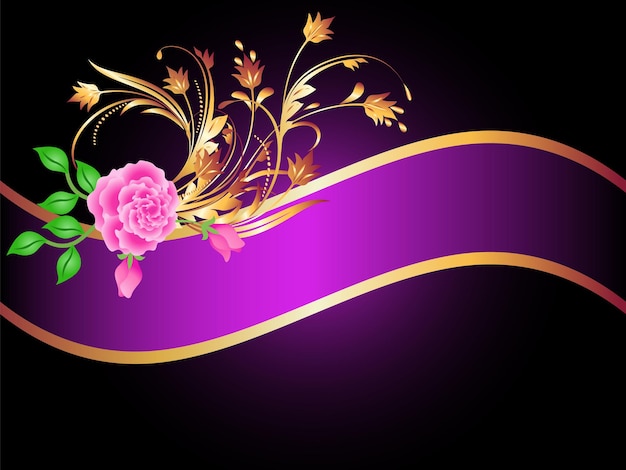 Vector pink rose with golden ornament