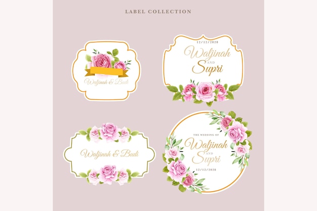 pink roses floral labels design