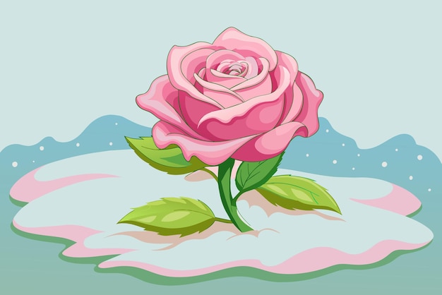 Вектор Розовые розы с видом на снежную крышу