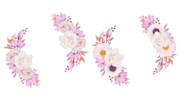 핑크 장미 난초와 아네모네 꽃 화환