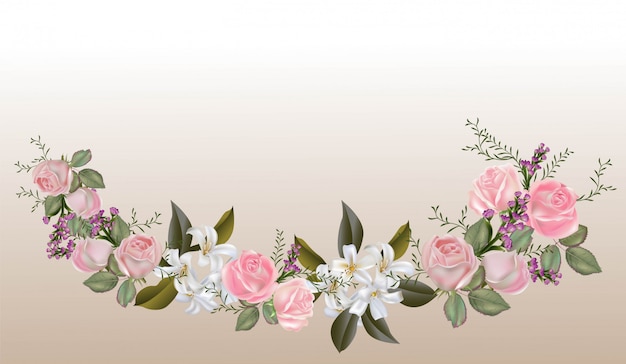 Vector pink roses and sampaguita jasmine bouquet  vector illustration