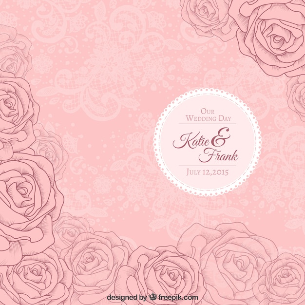 Vector pink roses wedding invitation