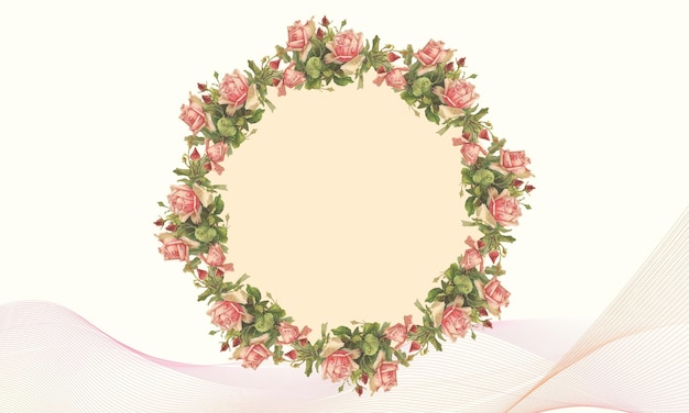 Pink round frame background with beautiful rose flower