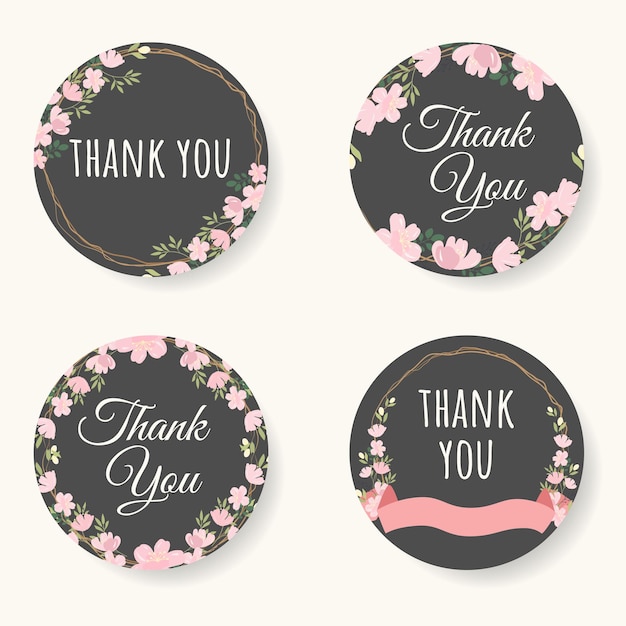 Pink sakura or cherry blossom flower thank you sticker collection