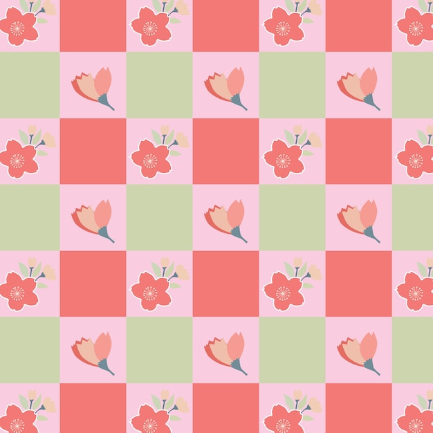 Pink sakura gingham seamless pattern