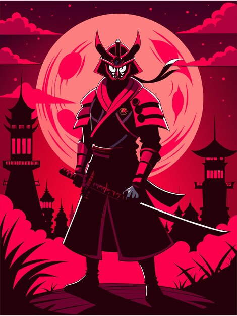 Vector pink samurai japan 6