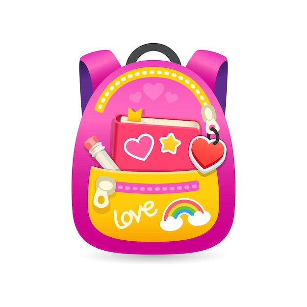 Okay pink crayons in cartoon school bag Royalty Free Vector