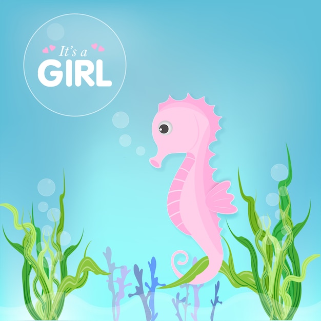 Pink seahorse cute cartoon shower card