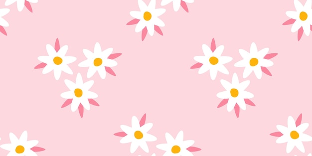 Vector pink seamless banner with cute white flowers