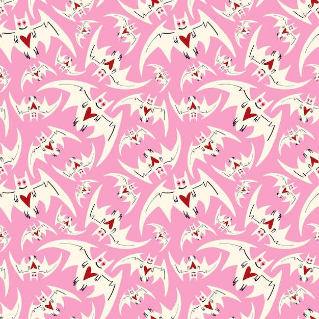 pink seamless pattern white bats