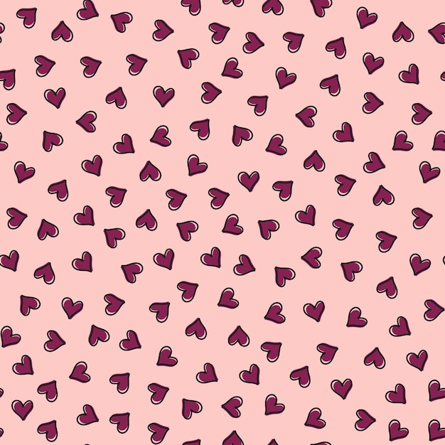 Pink seamless pattern with burgundy hearts