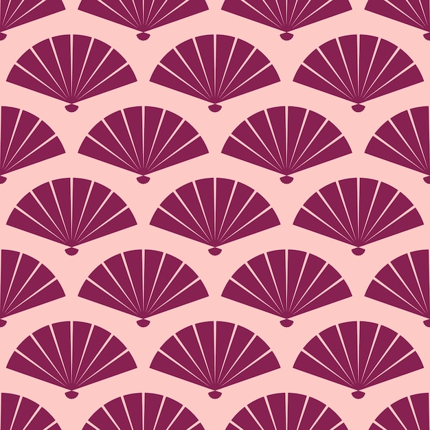 Pink seamless pattern with burgundy japanese fan