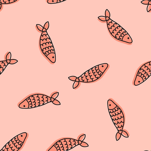 Vector pink seamless pattern with fish