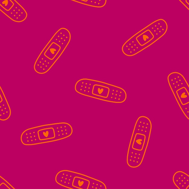 Pink seamless pattern with orange band aid