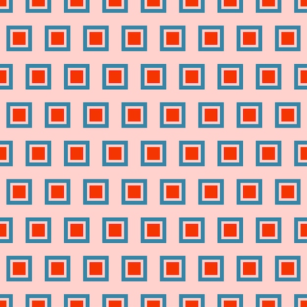 Pink seamless pattern with orange and blue squares