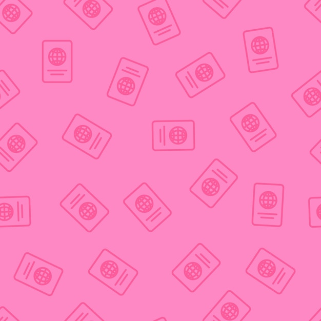 Pink seamless pattern with outline passport symbols