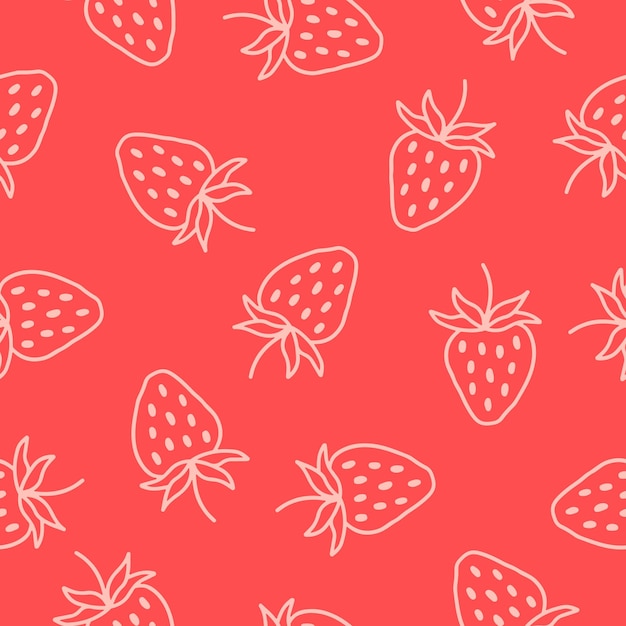 Pink seamless pattern with outline strawberry