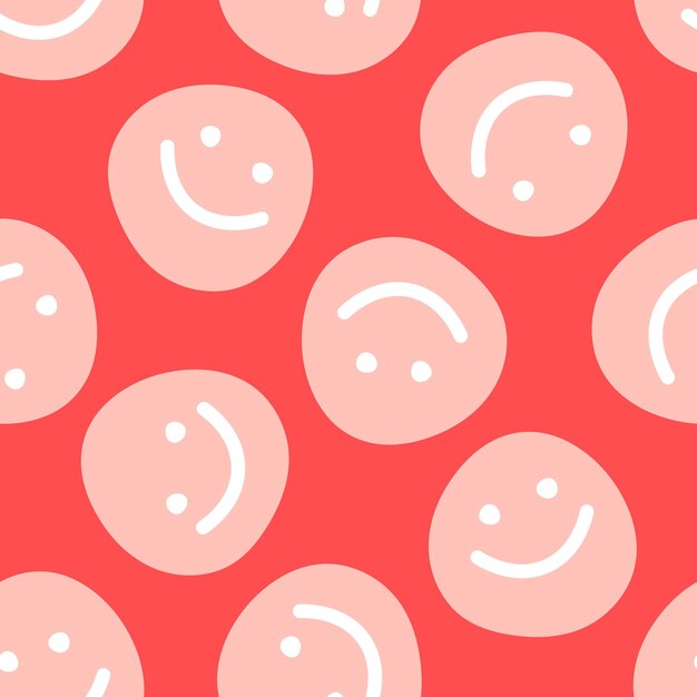 Pink seamless pattern with pink happy faces