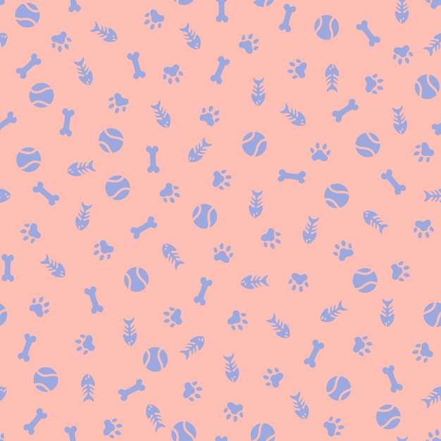 Pink seamless pattern with purple pets elements