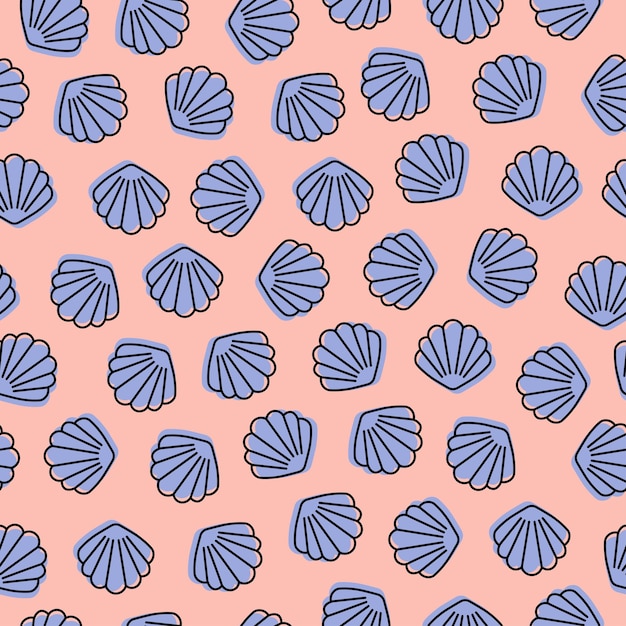 Pink seamless pattern with purple seashell