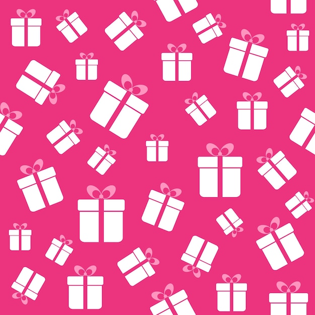 Pink seamless pattern with white gift boxes