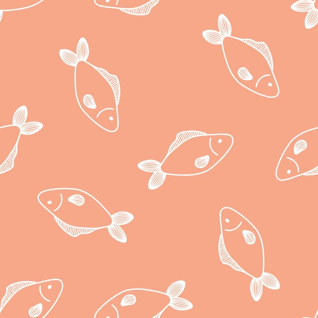 Pink seamless pattern with white outline fish