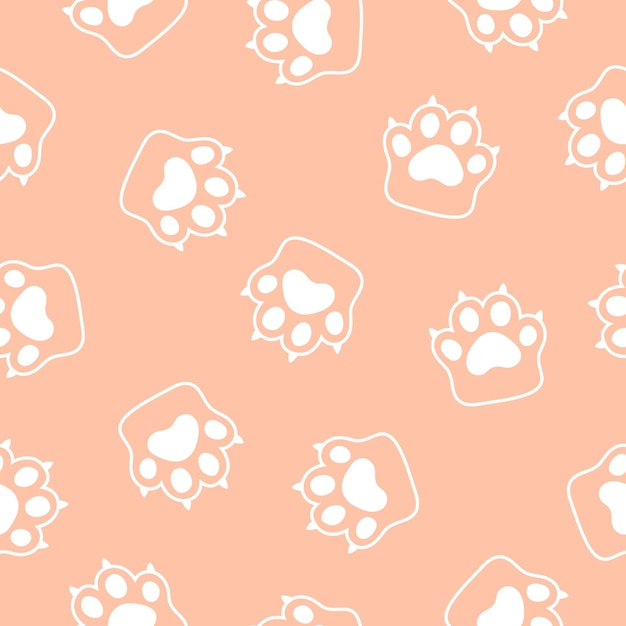 Pink seamless pattern with white paws