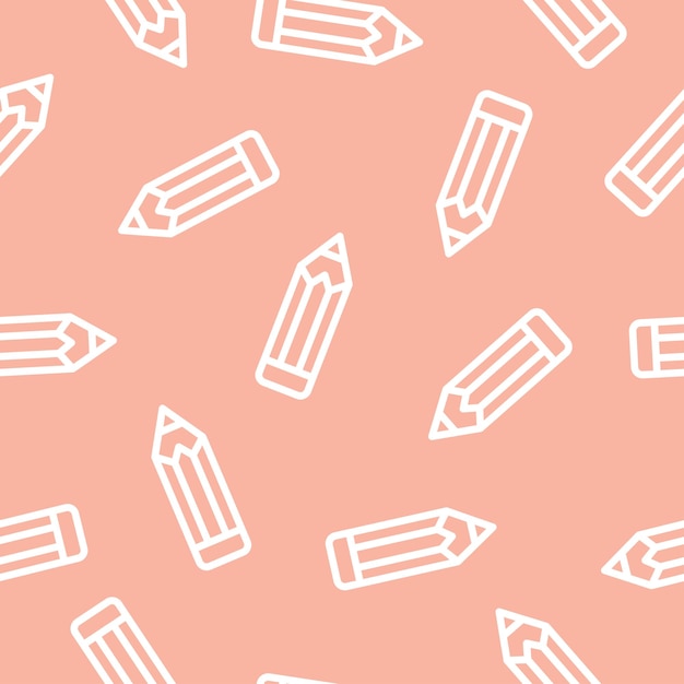 Pink seamless pattern with white pencil icons.