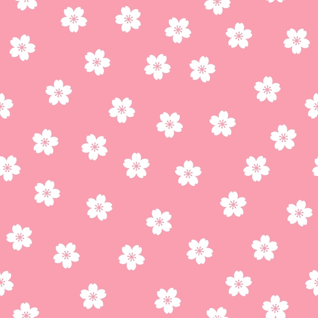 Pink seamless pattern with white sakura flowers