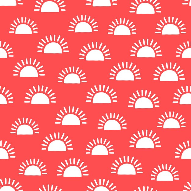 Vector pink seamless pattern with white sunrise sun