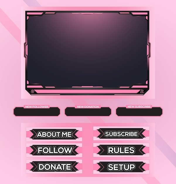 pink set of live stream gaming element vector design