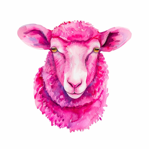 Pink sheep watercolor paint