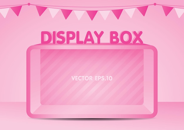 Pink shelf box display 3d illustration vector for putting your object with cute rail flag