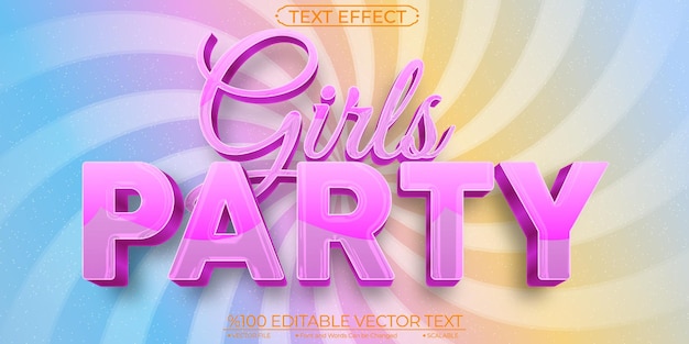 Pink Shiny Crome Girls Party Editable and Scalable Template Vector Text Effect