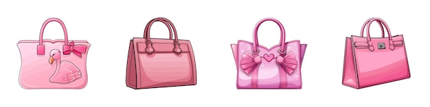 Pink shopping bag set Cartoon vector illustration