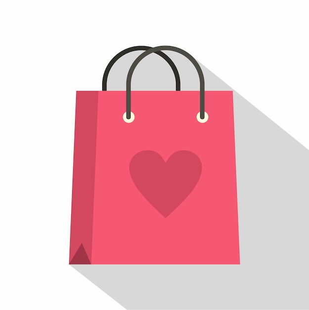 Borsa per la spesa rosa con icona a forma di cuore illustrazione piatta della borsa per la spesa rosa con icona a forma di cuore per il web isolato su sfondo bianco