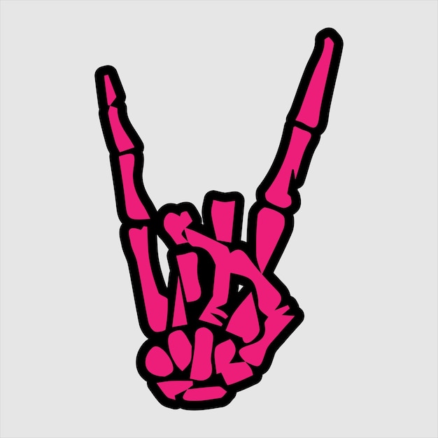 Vector pink skeleton hand heavy metal, vector illustration