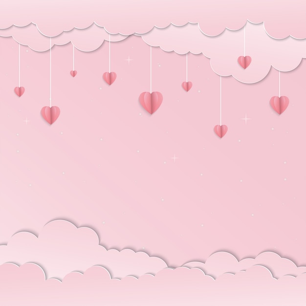 Pink sky and hanging pink heart paper art