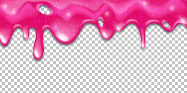 Pink slime vector glitter background liquid dripping texture border cartoon sticky toxic poison goo