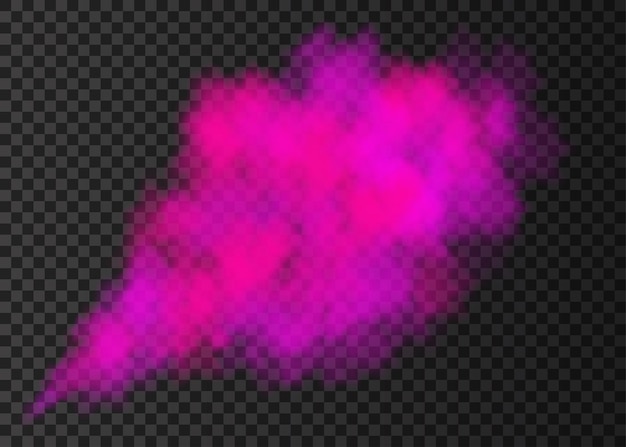 Pink smoke burst  isolated on transparent background.  color steam explosion special effect.  realistic  vector  column of  fire fog or mist texture .