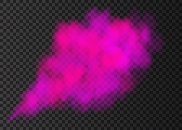 Vector pink smoke burst  isolated on transparent background.  color steam explosion special effect.  realistic  vector  column of  fire fog or mist texture .