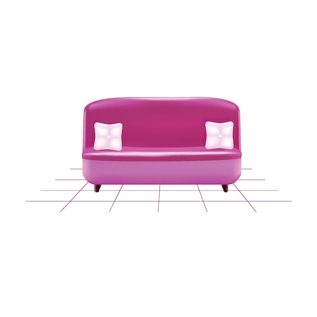 Pink sofa on white background