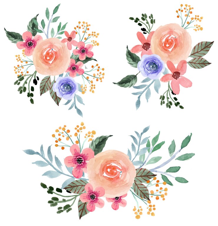 Pink and Soft Purple Floral Watercolor Arrangements   Collection