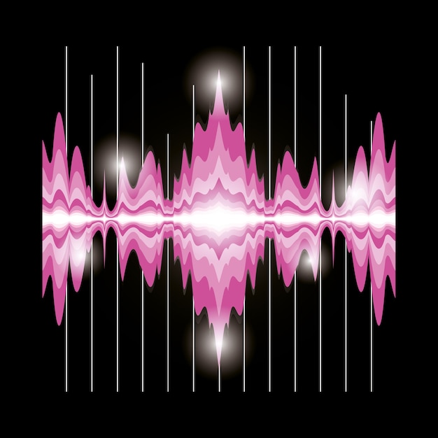 カラフルなデザイン、黒の背景にピンクの音の波アイコン