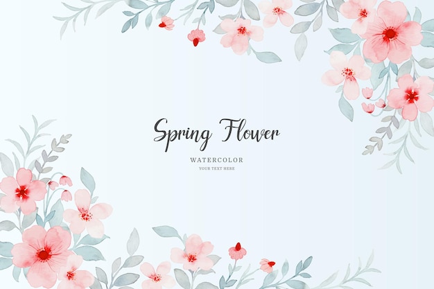 ピンクの春の花の背景と水彩