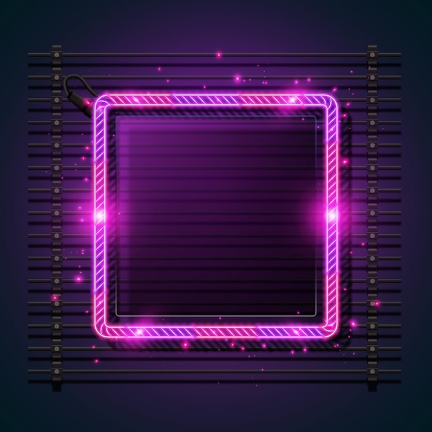 Pink square neon banner. Retro banner design. Blank banner.