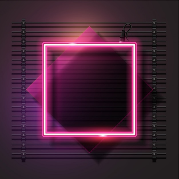 Pink square neon and glass banner vector set.