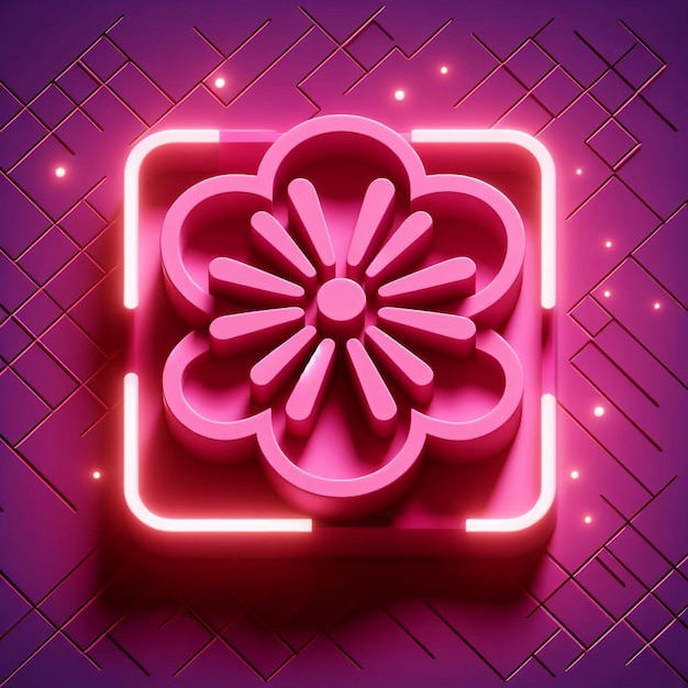 a pink square with a flower on it is lit up