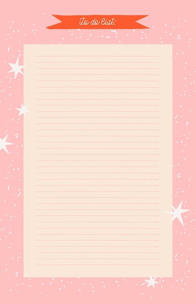 Vector pink star printable planner, organizer. hand-drawn winter ornate notes, to-do, and to-buy list.