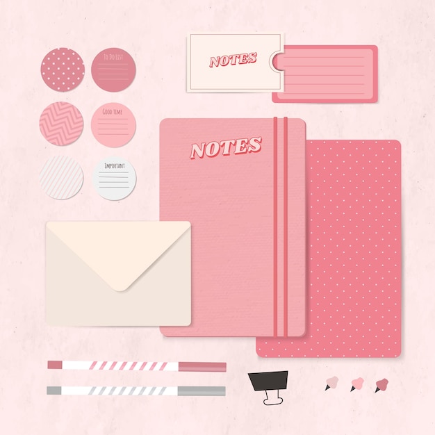 Pink stationery planner set vector